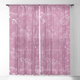 Magenta and White Toys Outline Pattern Sheer Curtain