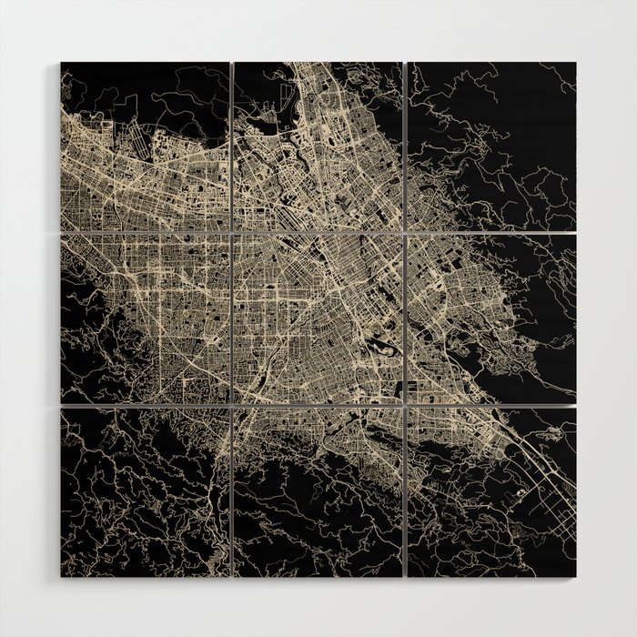 San Jose USA - Black and White City Map Wood Wall Art