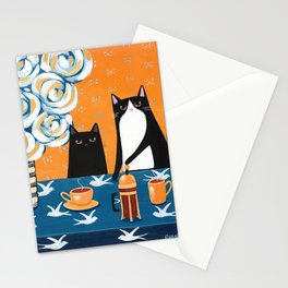 Orange and Blue French Press Cats Stationery Card