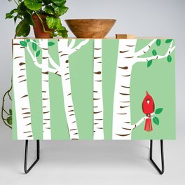 Spring Cardinal and Birch Trees 4 Seasons  Credenza