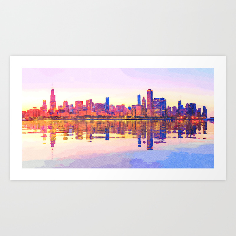 Water Color Painting Of Chicago Skyline Art Print By