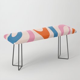 Wavy Loops Retro Modern Abstract Pattern Pink Orange and Blue Bench