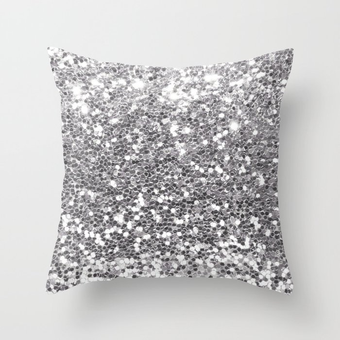 Silver Glitter Throw Pillow