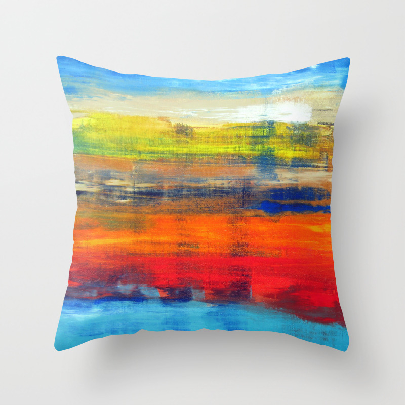 Horizon Blue Orange Red Abstract Art Throw Pillow By Art By Lang