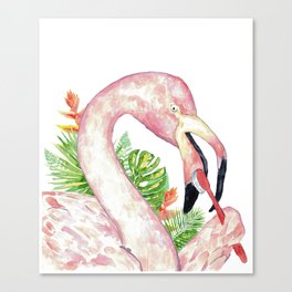 Flamingo brushing teeth bath watercolor  Canvas Print