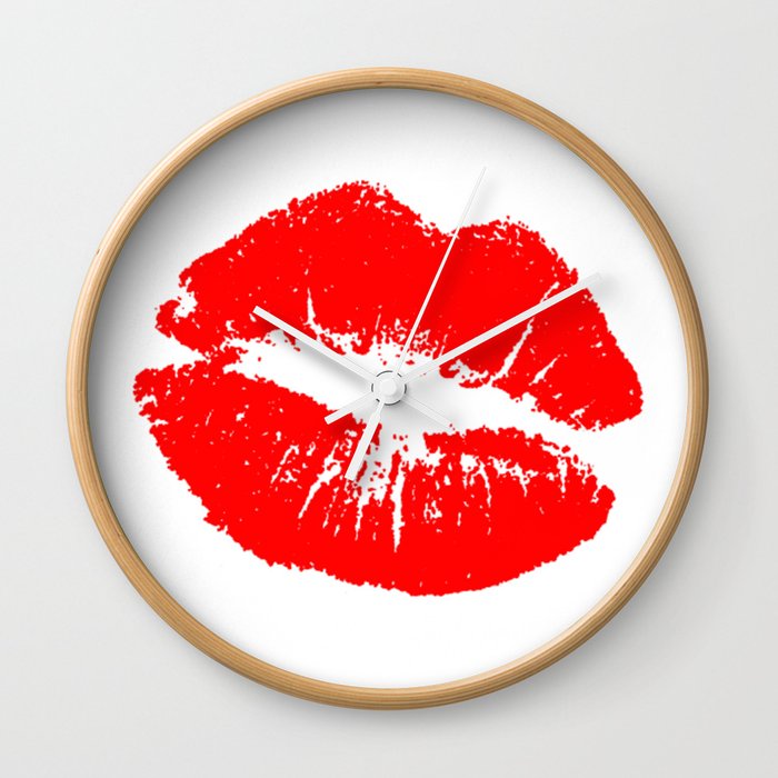 Red Sexy Lips Kiss Print Clipart Illustration Wall Clock
