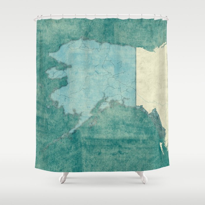 Alaska State Map Blue Vintage Shower Curtain