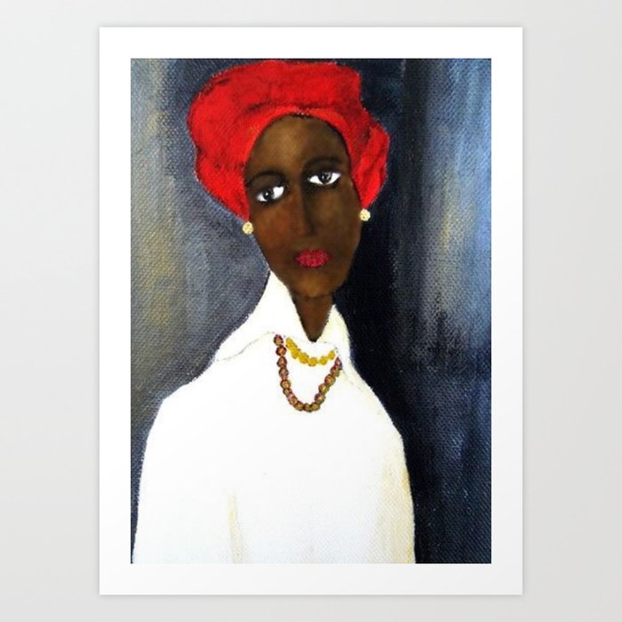 Rare African American Portrait of Aicha Goblet in a Red Hat by Amedeo Modigliani Art Print