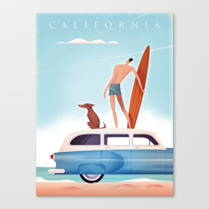 Travel Poster Vintage California Surfing Canvas Print
