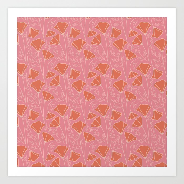 California Poppy Pattern - Pink Art Print