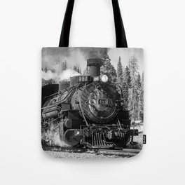The 484 - Steam Engine Train Locomotive in Colorado in Black and White Tote Bag