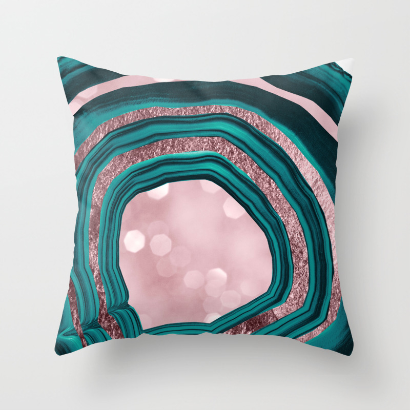 Agate Teal Rose Gold Blush 1 Abstract Shiny Decor Art
