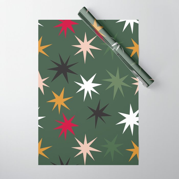 Colourful Sparkles - Dark Green Wrapping Paper by Dharanie HB