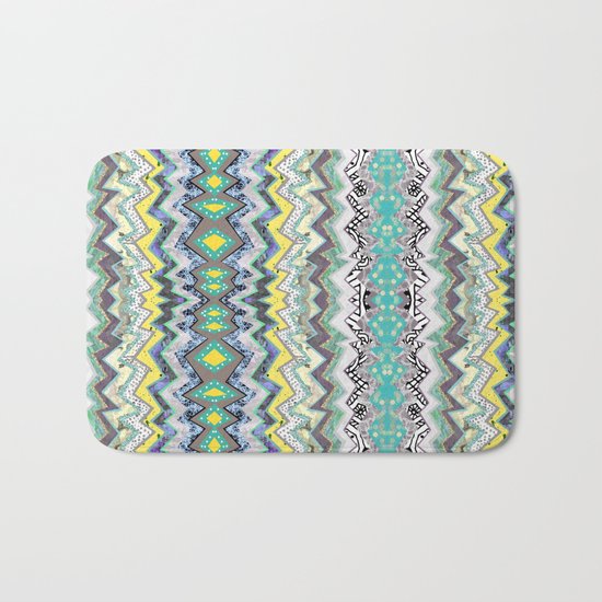 Teal Yellow White Midnight Aztec Bath Mat
