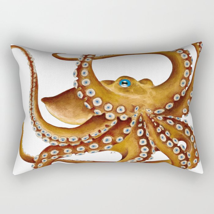Brown Octopus Tentacles Dance Watercolor Rectangular Pillow
