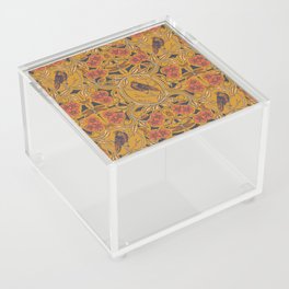 Warm Mustard Yellow & Orange Crow & Dragonfly Floral Acrylic Box