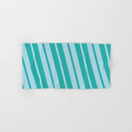 [ Thumbnail: Light Sea Green and Light Blue Colored Lined Pattern Hand & Bath Towel ]