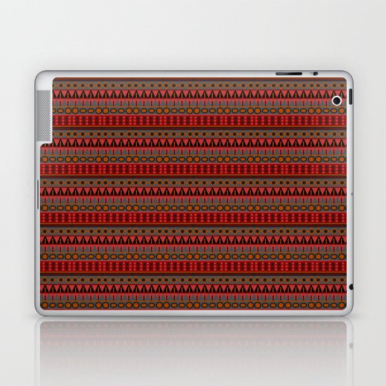 Aztec Tribal Motif Pattern in Red Mustard Salmon and Charcoal Laptop & iPad Skin