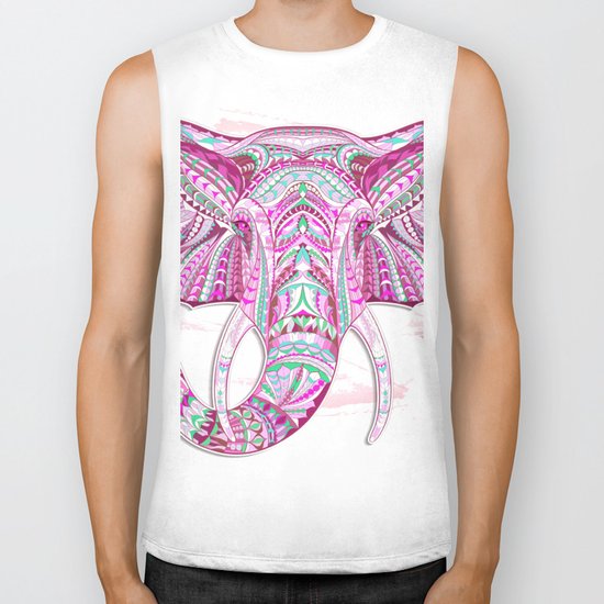 Pink Ethnic Elephant Biker Tank