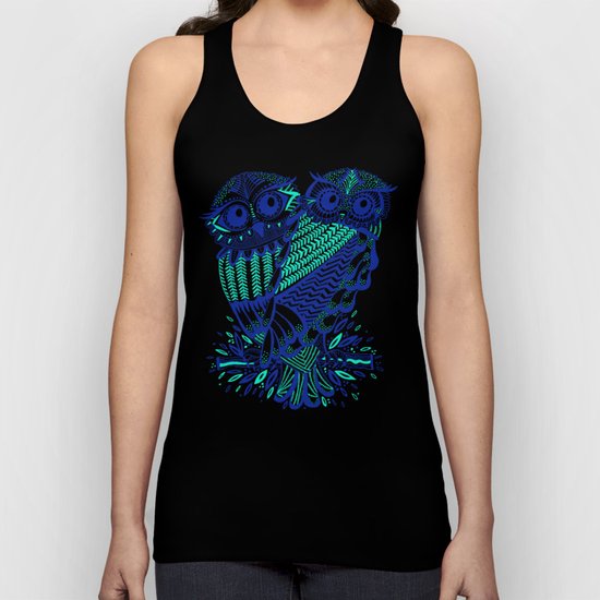Owls - Turquoise & Navy Unisex Tank Top