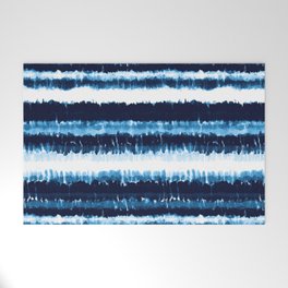 Watercolor Tiedye Ombre Indigo Shibori Stripes. Summer Ocean Blue or Navy Nautical Boy Theme Welcome Mat