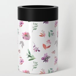 Country chic lavender mint green pink watercolor flowers Can Cooler