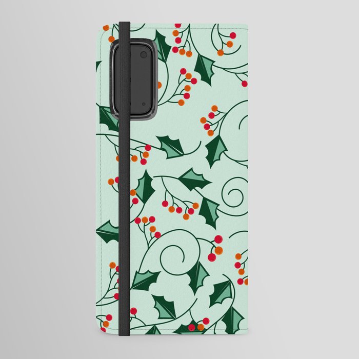 Calm minimal christmas leaves and berries pattern! Android Wallet Case