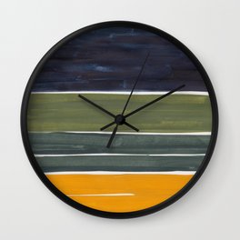 Minimalist Mid Century Color Block Color Field Rothko Navy Blue Olive Green Yellow Pattern by Ejaaz Haniff Wall Clock