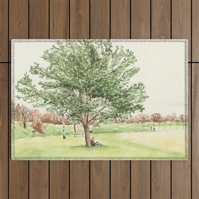 Girl at the tree Outdoor Rug