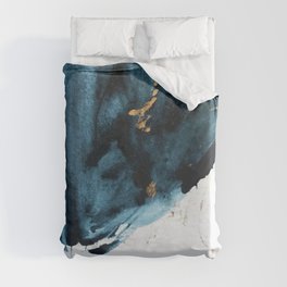 A Minimal Sapphire and Gold Abstract piece in blue white and gold by Alyssa Hamilton Art  Duvet Cover