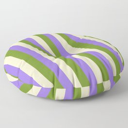 [ Thumbnail: Purple, Green, and Bisque Colored Lines/Stripes Pattern Floor Pillow ]