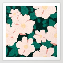 Cosmos Flowers Green and Peachy Art Print