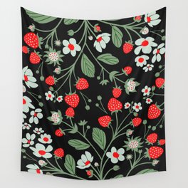 Strawberry With Flowers Pattern Wall Tapestry