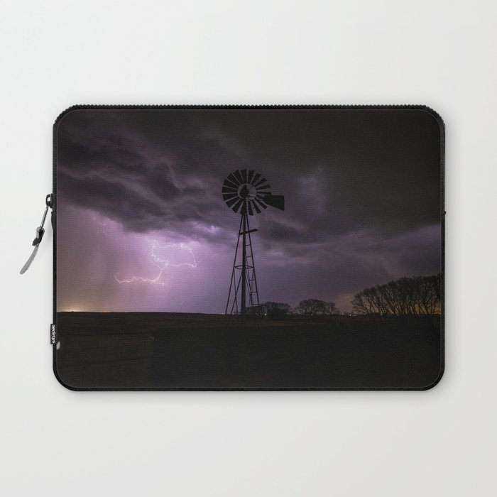 Lightning and Thunder - Storm Clouds Over an Old Windmill on a Stormy Night in Oklahoma Laptop Sleeve