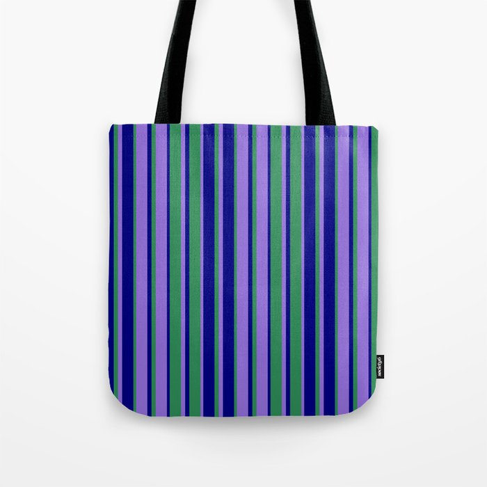 Purple, Sea Green & Blue Colored Stripes/Lines Pattern Tote Bag