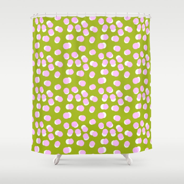 Pastel Pink On Green Modern Abstract Dots Shower Curtain