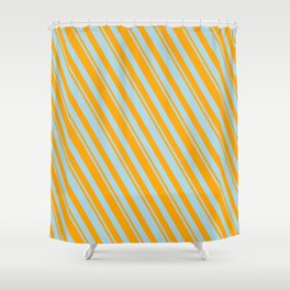 [ Thumbnail: Orange & Light Blue Colored Lines Pattern Shower Curtain ]