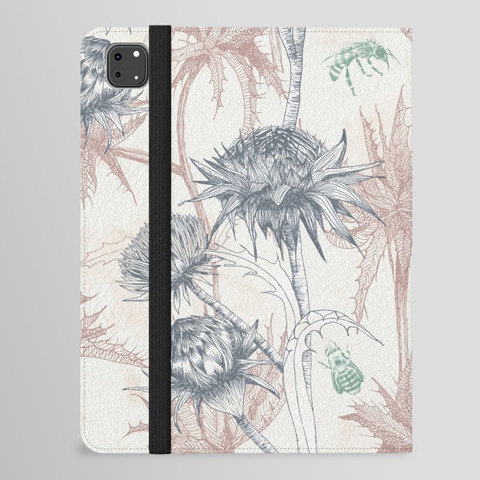 Thistles and Bees Pattern iPad Folio Case