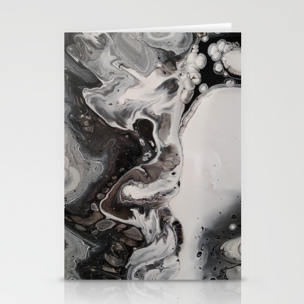 Silver Black And White Fluid Abstract Painting Stationery Cards