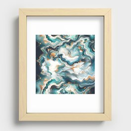 Teal, Blue & Gold Marble Agate  Recessed Framed Print