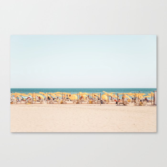 Beach - Yellow Sun Umbrellas series - Ocean - Travel photography Canvas Print