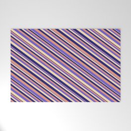 [ Thumbnail: Dark Salmon, Slate Blue, Beige & Midnight Blue Colored Lines Pattern Welcome Mat ]