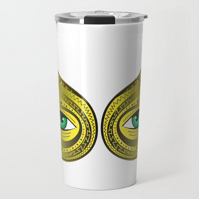Gold Mask Green Eyes Travel Mug