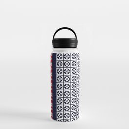 Japanese Style Ethnic Quilt Blue and Red Water Bottle