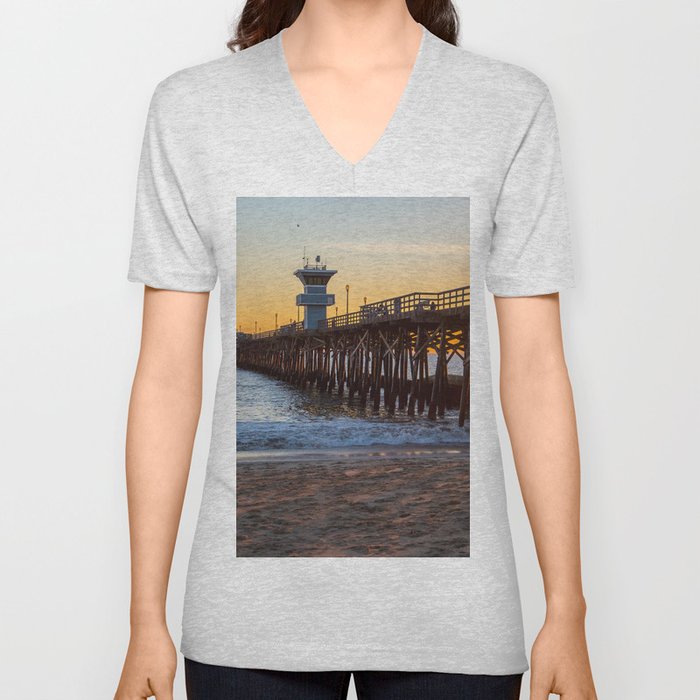 Seal Beach Sunset V Neck T Shirt