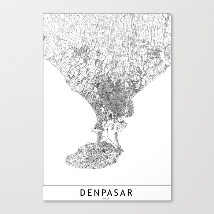 Denpasar White Map Canvas Print