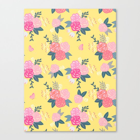 Sweet Roses on Yellow Canvas Print
