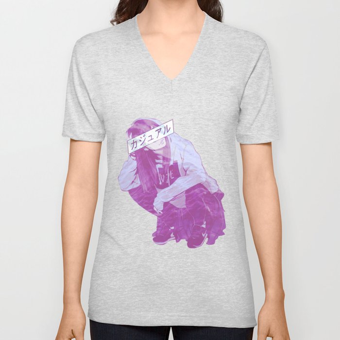 Comfortable Pink Sad Japanese Anime Aesthetic Unisex V Neck By Poser Boy Society6 Check out inspiring examples of pink_aesthetic artwork on deviantart, and get inspired by our community of talented artists. society6