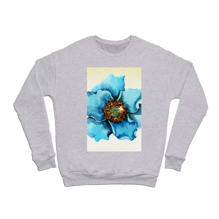 Blue Poppy on Yellow Background Crewneck Sweatshirt