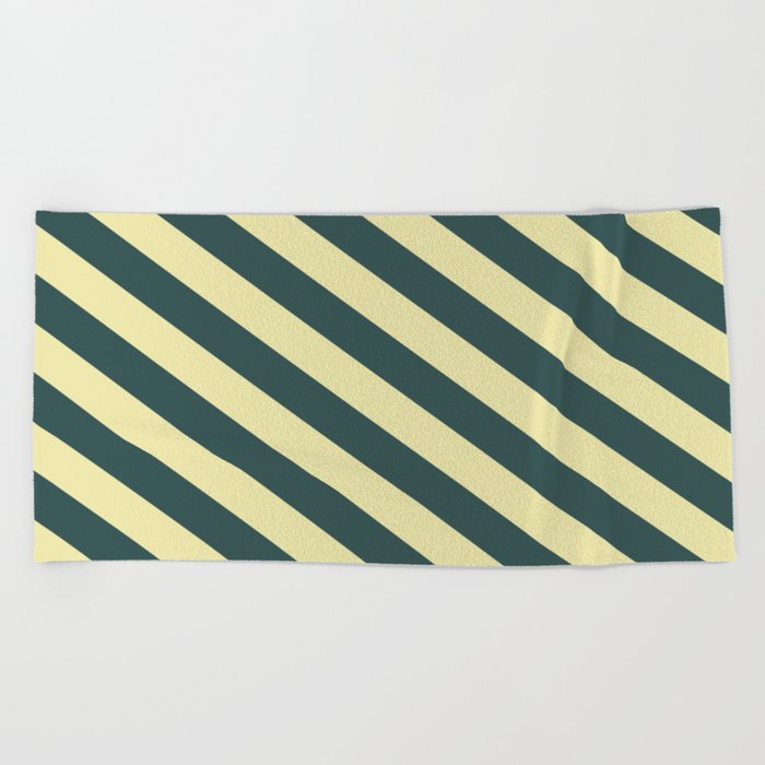 Dark Slate Gray and Pale Goldenrod Colored Lines Pattern Beach Towel